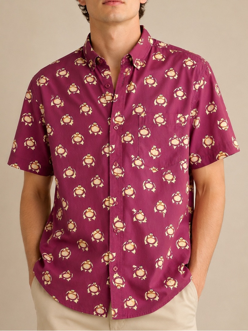 Super Massive Sumo Wrestler Print Button Up Shirt Men’s Small Cotton